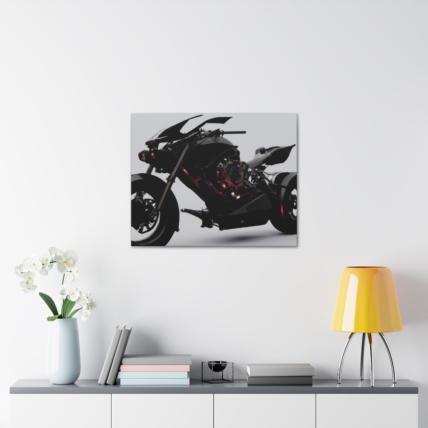 Interior decor concept with Abrielle's 24th Century Motorbike Design on a room's wall